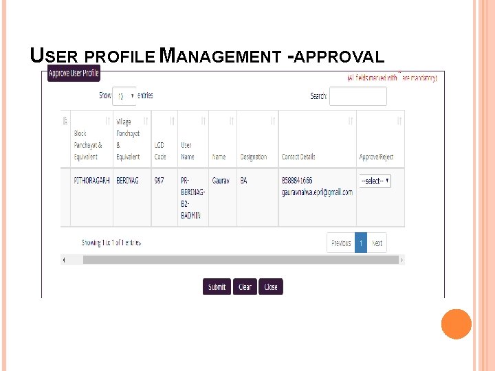 USER PROFILE MANAGEMENT -APPROVAL 