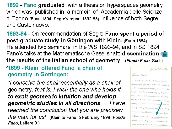 1892 - Fano graduated with a thesis on hyperspaces geometry which was published in