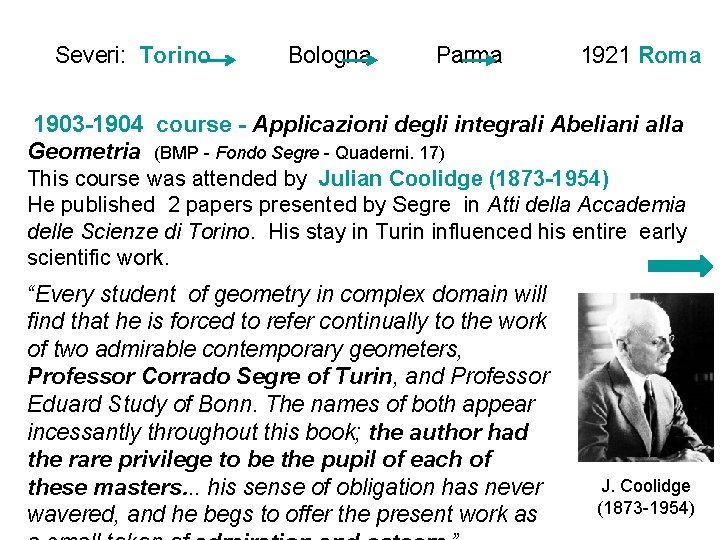 Severi: Torino Bologna Parma 1921 Roma 1903 -1904 course - Applicazioni degli integrali Abeliani