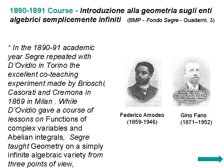 1890 -1891 Course - Introduzione alla geometria sugli enti algebrici semplicemente infiniti (BMP -