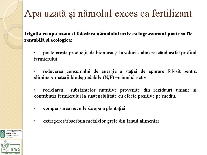 Apa uzată și nămolul exces ca fertilizant Irigația cu apa uzata si folosirea nămolului