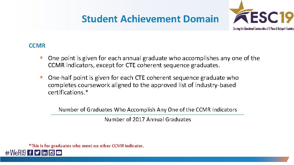 Student Achievement Domain CCMR § One point is given for each annual graduate who
