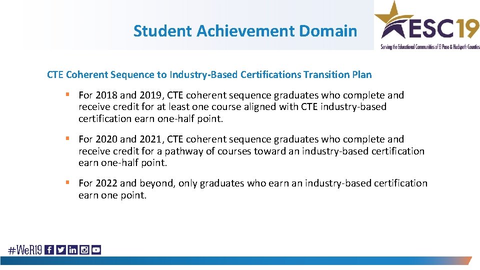 Student Achievement Domain CTE Coherent Sequence to Industry-Based Certifications Transition Plan § For 2018