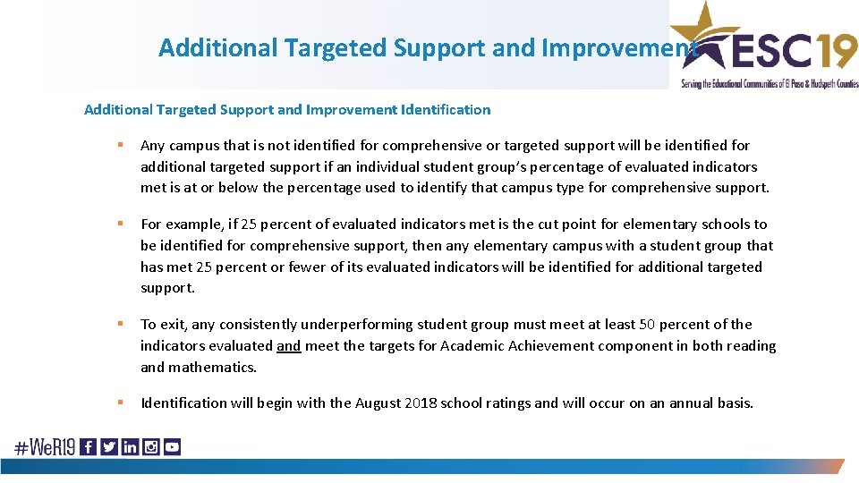 Additional Targeted Support and Improvement Identification § Any campus that is not identified for