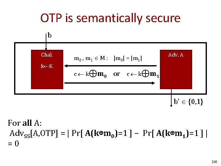 OTP is semantically secure b Chal. k K m 0 , m 1 M