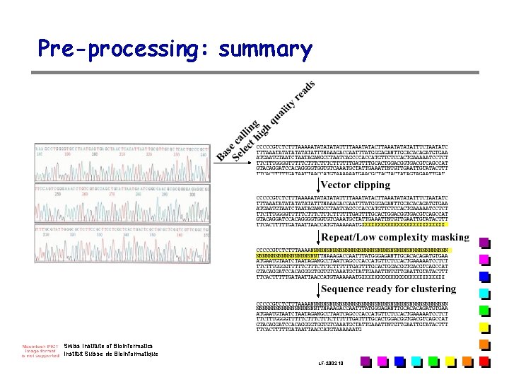 Pre-processing: summary Swiss Institute of Bioinformatics Institut Suisse de Bioinformatique LF-2002. 10 