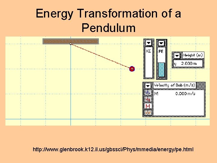 Energy Transformation of a Pendulum http: //www. glenbrook. k 12. il. us/gbssci/Phys/mmedia/energy/pe. html 