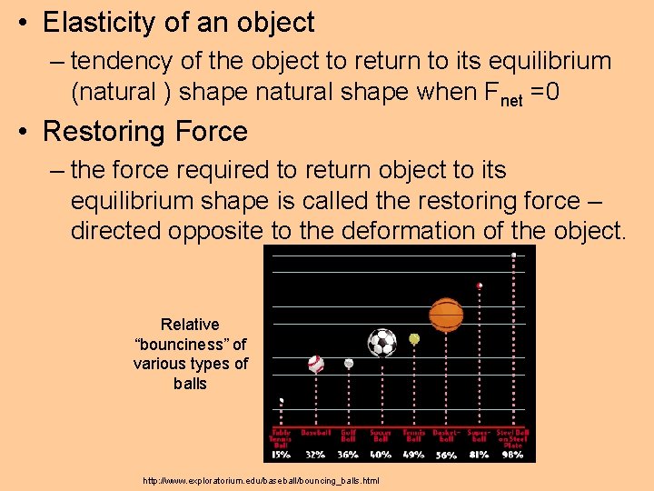  • Elasticity of an object – tendency of the object to return to