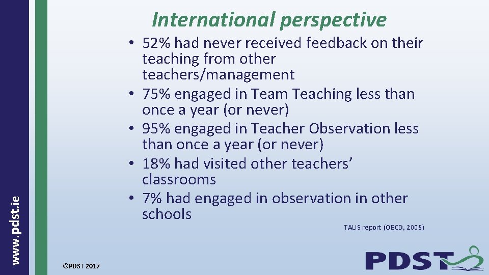  www. pdst. ie International perspective • 52% had never received feedback on their