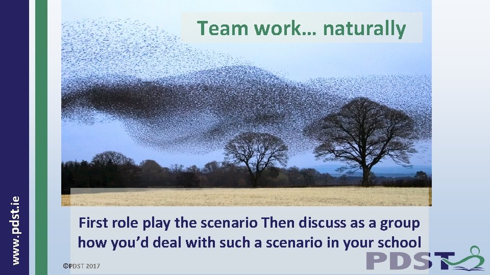  www. pdst. ie Team work… naturally First role play the scenario Then discuss