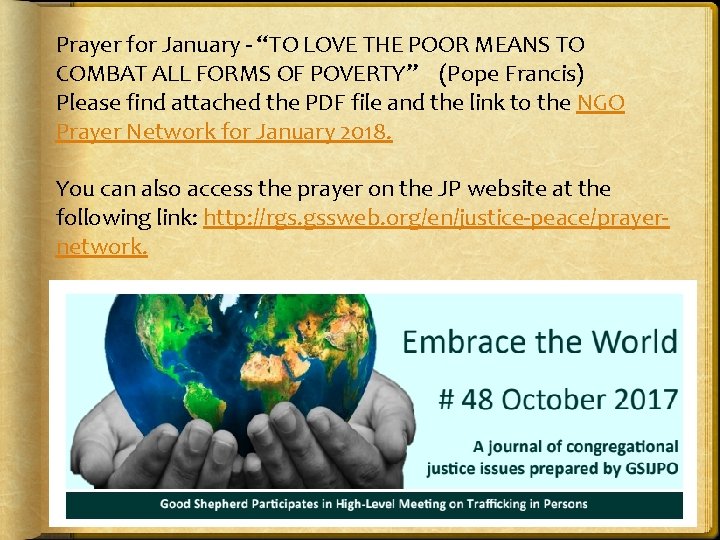 Prayer for January - “TO LOVE THE POOR MEANS TO COMBAT ALL FORMS OF