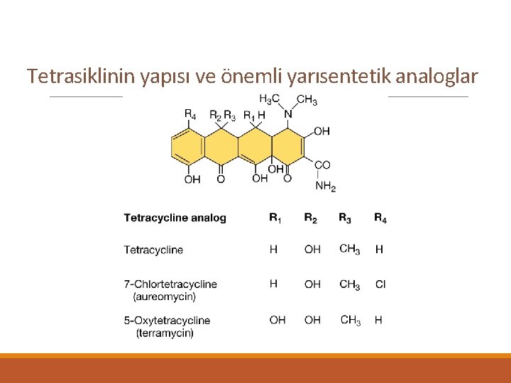 Tetrasiklinin yapısı ve önemli yarısentetik analoglar 