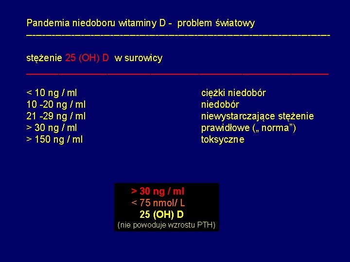 Pandemia niedoboru witaminy D - problem światowy ----------------------------------------------- stężenie 25 (OH) D w surowicy