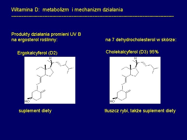 Witamina D: metabolizm i mechanizm działania ----------------------------------------------- Produkty działania promieni UV B na ergosterol