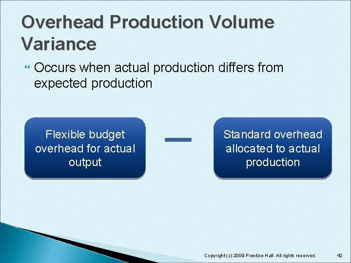 Overhead Production Volume Variance Occurs when actual production differs from expected production Flexible budget