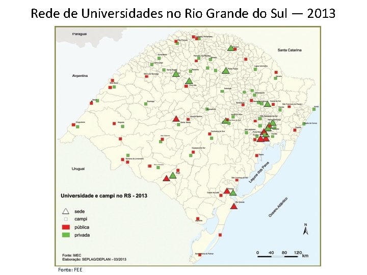 Rede de Universidades no Rio Grande do Sul — 2013 Fonte: FEE 