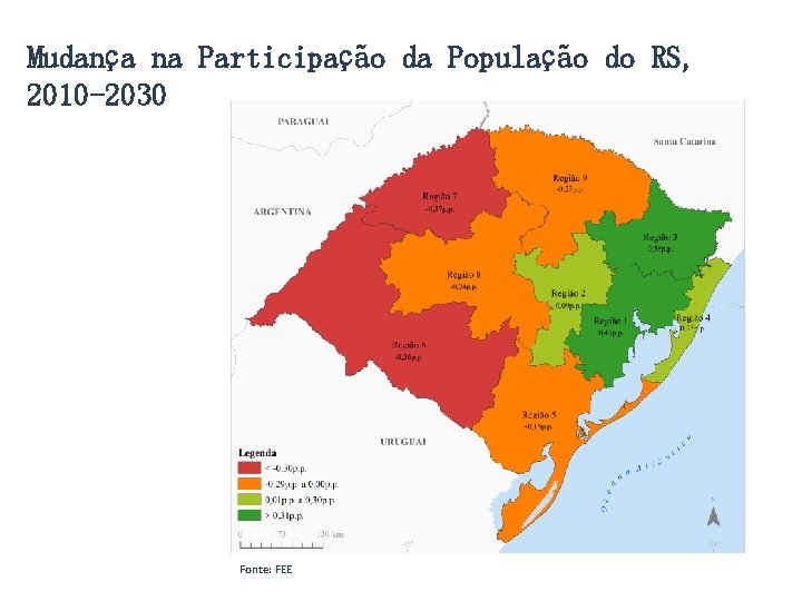 Mudança na Participação da População do RS, 2010 -2030 Fonte: FEE 