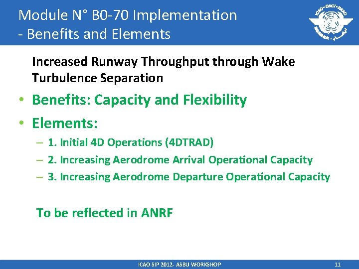 Module N° B 0 -70 Implementation - Benefits and Elements Increased Runway Throughput through