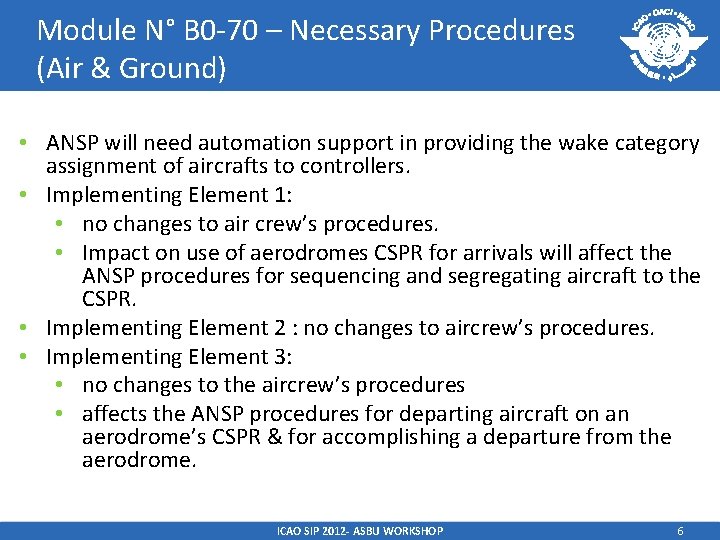 Module N° B 0 -70 – Necessary Procedures (Air & Ground) • ANSP will