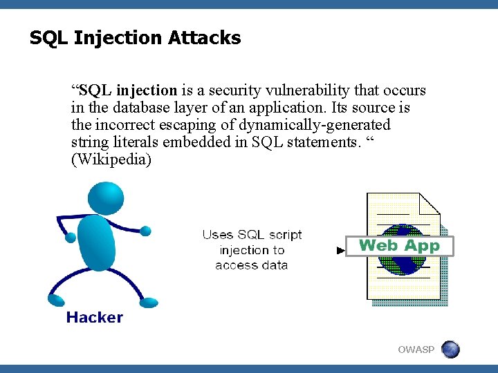 SQL Injection Attacks “SQL injection is a security vulnerability that occurs in the database