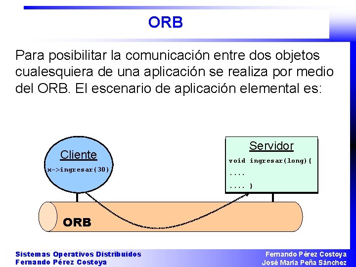 ORB Para posibilitar la comunicación entre dos objetos cualesquiera de una aplicación se realiza