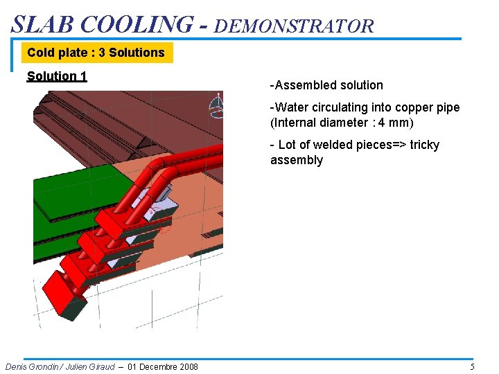 SLAB COOLING - DEMONSTRATOR Cold plate : 3 Solutions Solution 1 -Assembled solution -Water