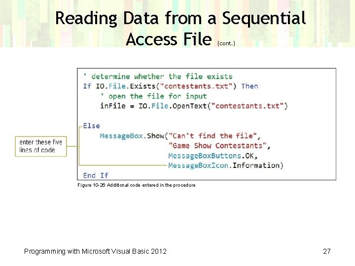 Reading Data from a Sequential Access File (cont. ) Figure 10 -26 Additional code