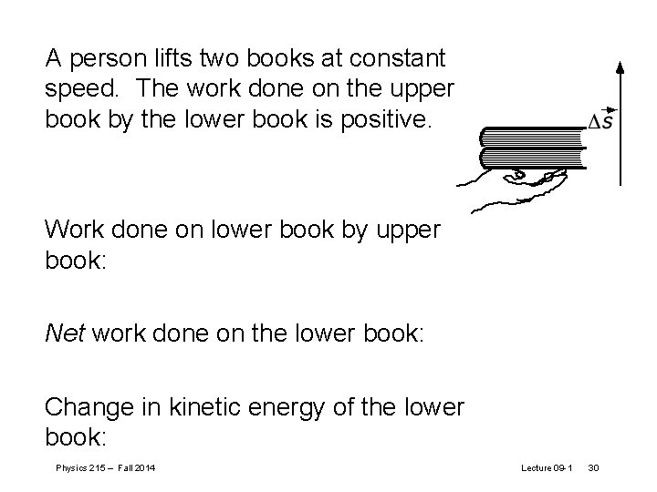 A person lifts two books at constant speed. The work done on the upper A person lifts two books at constant speed. The work done on the upper