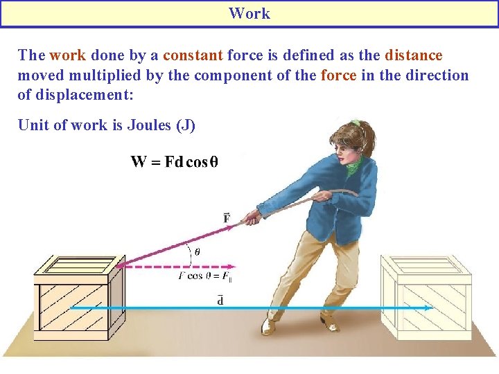 Work The work done by a constant force is defined as the distance moved