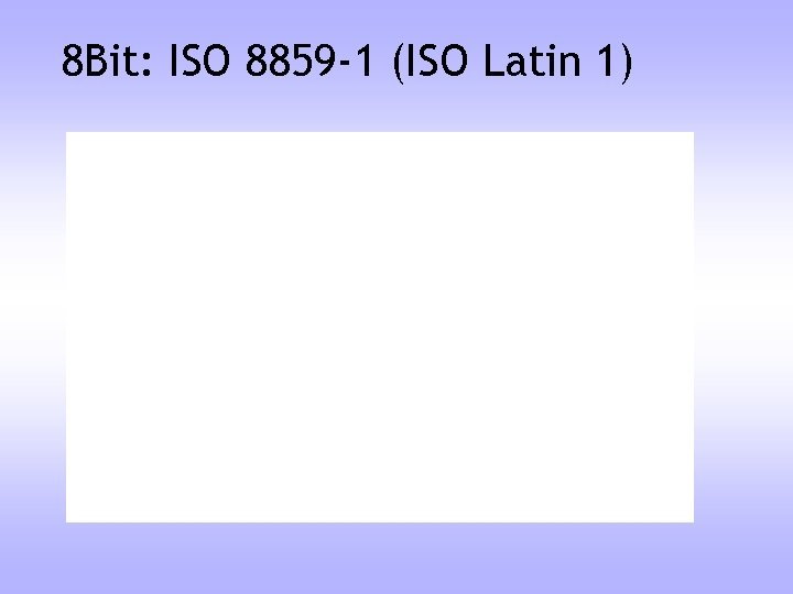 8 Bit: ISO 8859 -1 (ISO Latin 1) 