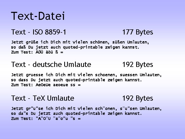 Text-Datei Text - ISO 8859 -1 177 Bytes Jetzt grüße ich Dich mit vielen