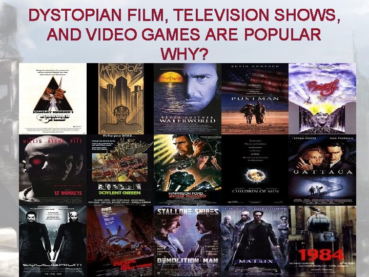 DYSTOPIAN FILM, TELEVISION SHOWS, AND VIDEO GAMES ARE POPULAR WHY? 