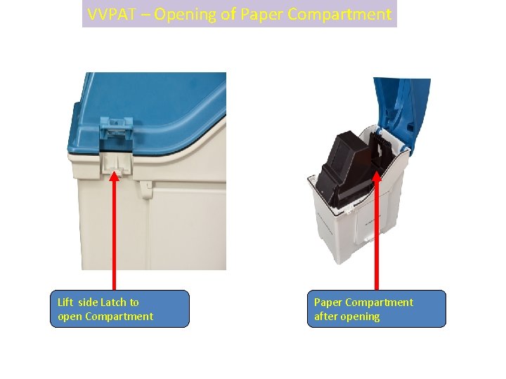 VVPAT – Opening of Paper Compartment Lift side Latch to open Compartment Paper Compartment