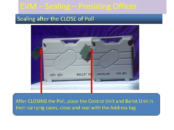 EVM – Sealing – Presiding Officer Sealing after the CLOSE of Poll After CLOSING