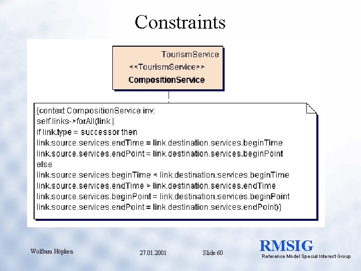 Constraints Wolfram Höpken 27. 01. 2001 Slide 60 RMSIG Reference Model Special Interest Group