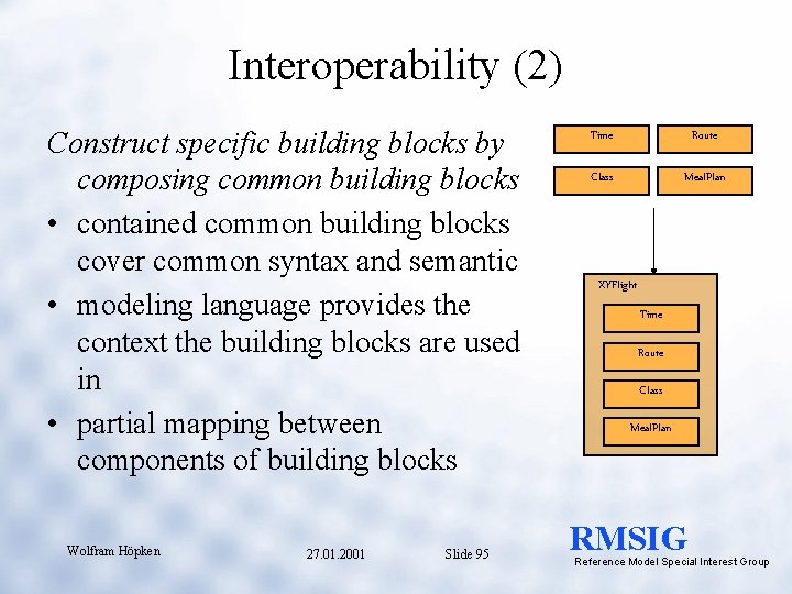 Interoperability (2) Construct specific building blocks by composing common building blocks • contained common