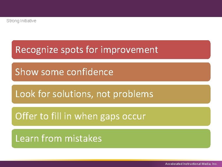 Strong Initiative Recognize spots for improvement Show some confidence Look for solutions, not problems