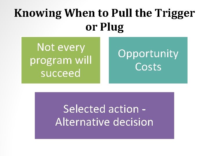 Knowing When to Pull the Trigger or Plug Not every program will succeed Opportunity