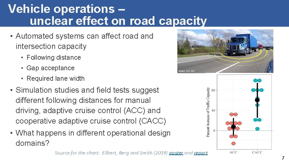 Vehicle operations – unclear effect on road capacity • Automated systems can affect road