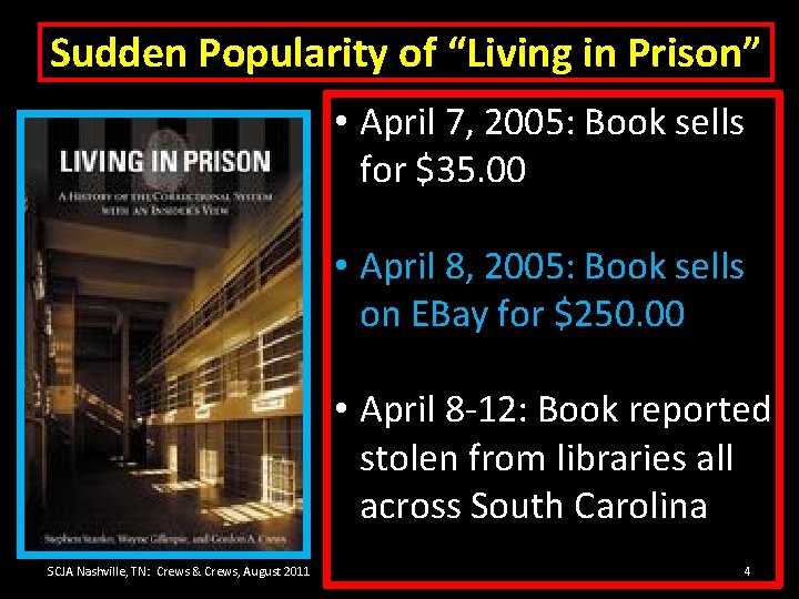 Sudden Popularity of “Living in Prison” • April 7, 2005: Book sells for $35.