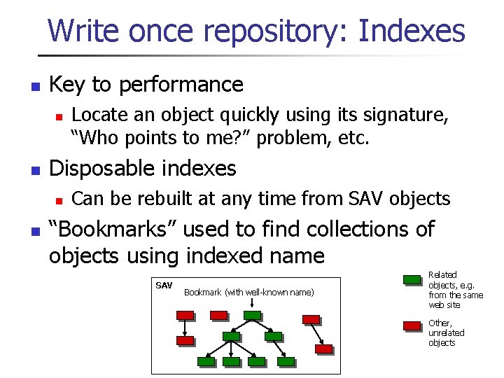 Write once repository: Indexes n Key to performance n n Disposable indexes n n