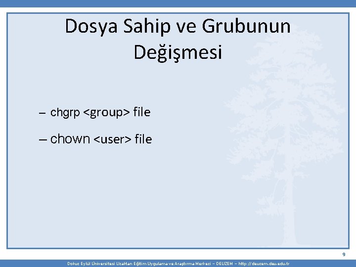  Dosya Sahip ve Grubunun Değişmesi – chgrp <group> file – chown <user> file