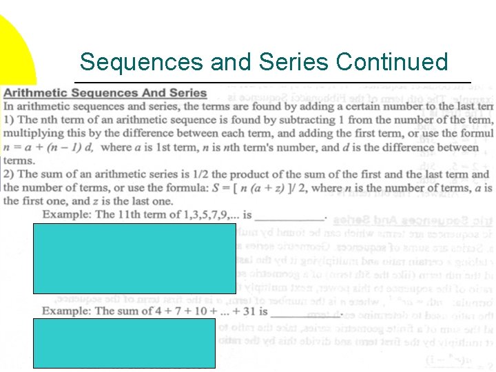 Sequences and Series Continued 