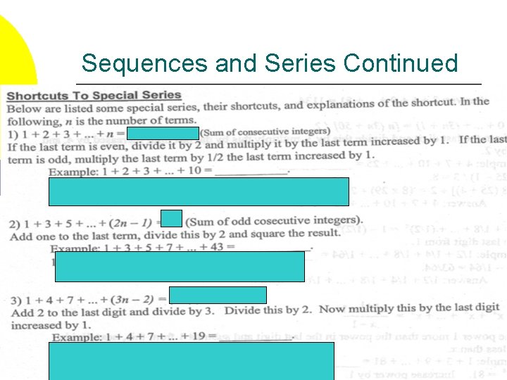 Sequences and Series Continued 