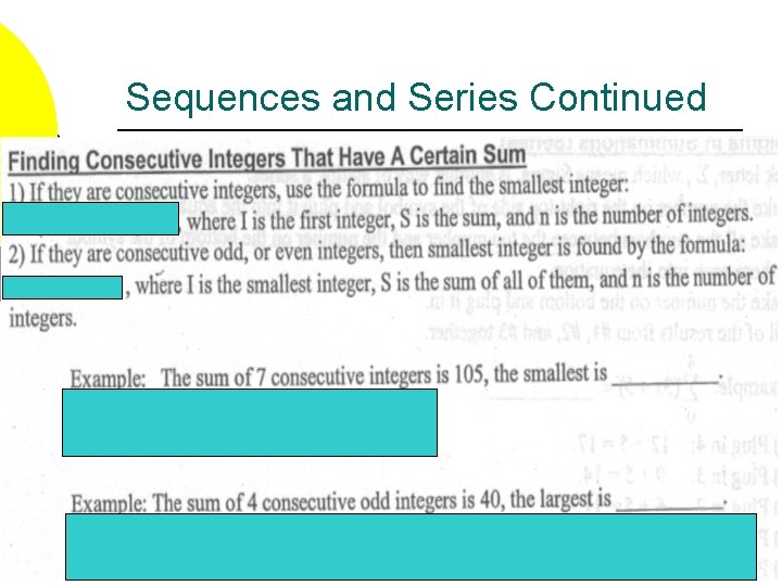 Sequences and Series Continued 