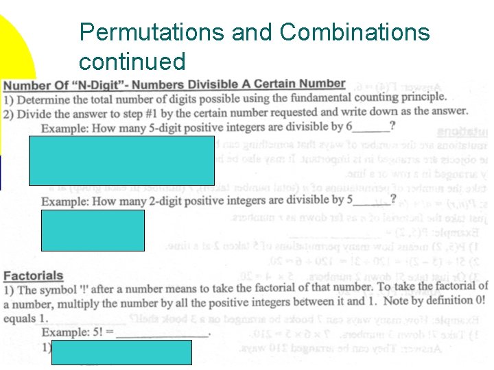 Permutations and Combinations continued 