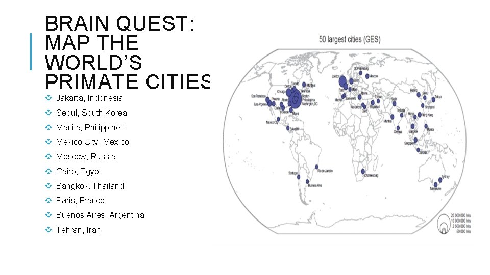 BRAIN QUEST: MAP THE WORLD’S PRIMATE CITIES v Jakarta, Indonesia v Seoul, South Korea