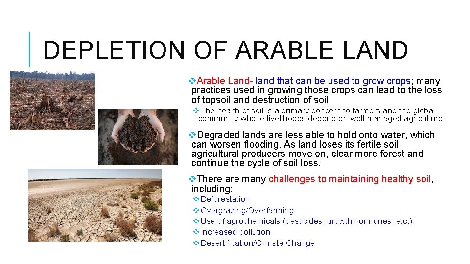 DEPLETION OF ARABLE LAND v. Arable Land- land that can be used to grow