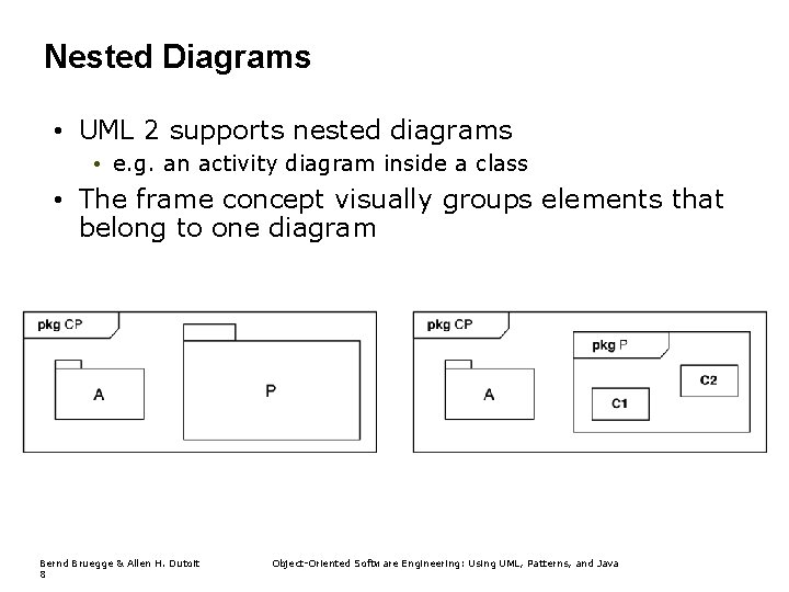 Nested Diagrams • UML 2 supports nested diagrams • e. g. an activity diagram