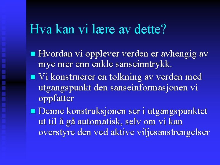 Hva kan vi lære av dette? Hvordan vi opplever verden er avhengig av mye